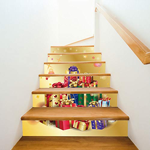 3D Christmas Pgojuni Simulation Stair Stickers Waterproof Wall Stickers DIY Wall Stickers Removable Wallpaper Home Decor 1Roll=6pc (G)