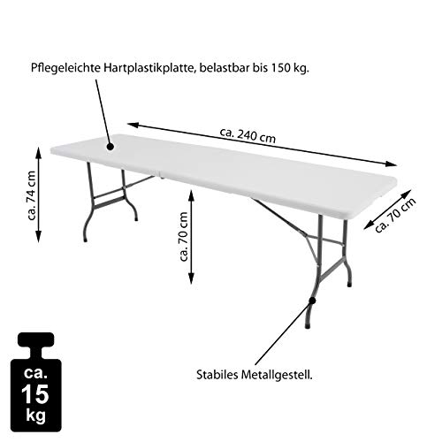 SONLEX XXL Partytisch Klapptisch 240 x 70 cm weiß Gartentisch Catering Esstisch wetterfest bis 150 kg für 10 Personen klappbar stabil – Bild 8