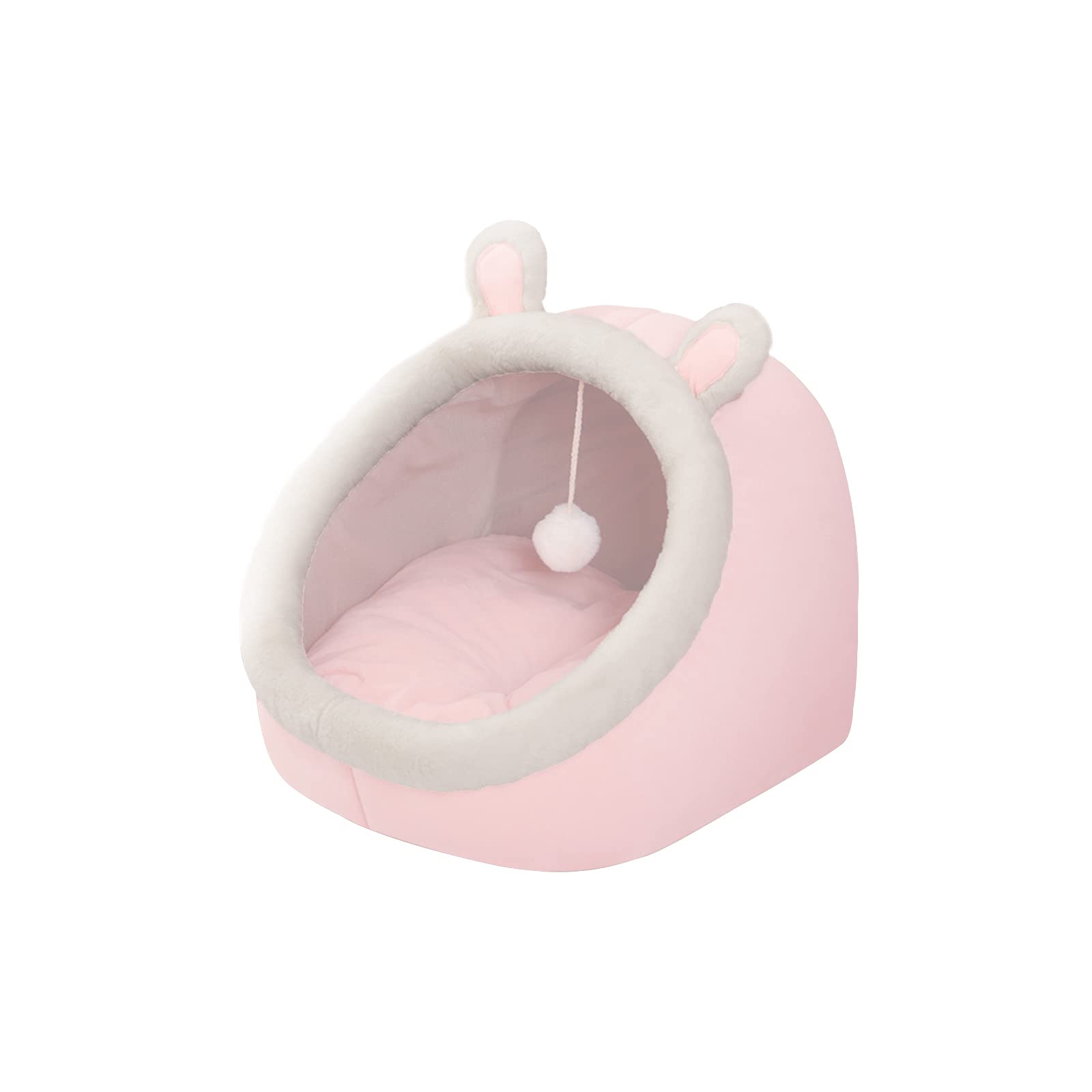 Photo 1 of Andiker Cat Beds for Indoor Cats, Semi-Enclosed Cat Cave Bed with a Plush Ball Large Space for Cats to Sleep Soft and Comfortable Covered Cat Bed with a Washable and Detachable Mat (L, Pink)