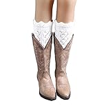 Geoot Women Knitted Jacquard Hollow-out Boot Cuffs Leg Warmers Socks Boot Cover (Style4-White)