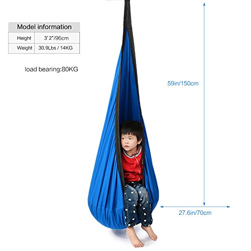 antWalking Indoor Outdoor Children Child Hammock/Swing/Hanging Seat Gamming Chair with Screws, Lifting Rope Included (Dark Blue+Black)