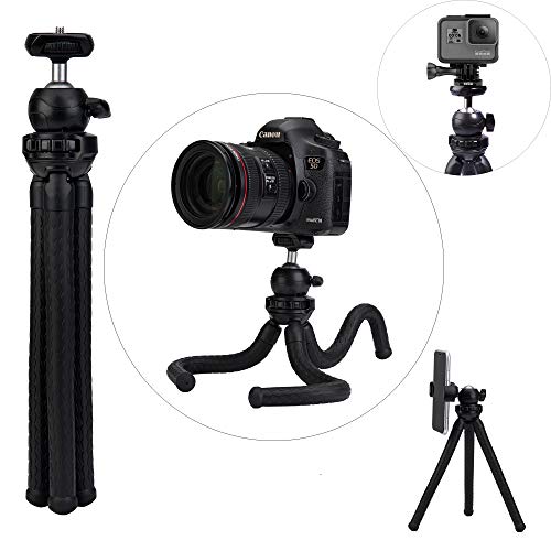 Phone Flexible Tripod Octopus Leg Mini Ball Head with Bluetooth Camera Remote, Mobile Tripod Mount Adapter, Compatible with iPhone 12 11Xs Samsung Andriod Live Streaming Vlog Webcam Tabletop Meeting