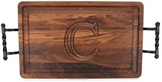 BigWood Boards W220-LTWB-C Thick Carving Board with Large Twisted Ball Handle, 15-Inch by 24-Inch by 1.25-Inch, Monogrammed C, Walnut