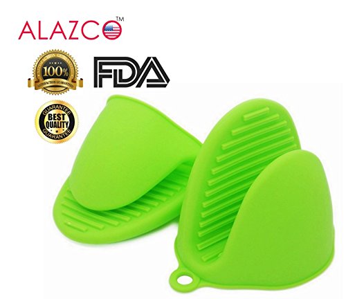 image for ALAZCO Green Mini Oven Mitts 1 Pair (2pcs), Heat Resistant Pinch Mitt 