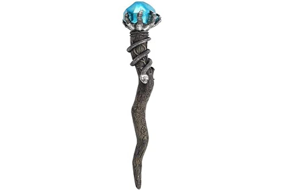 Enchanting Silver Claw Wand with Radiant Blue Gem - 24cm x 3.5cm (1 Pc.) - Unique Design - Perfect For Every Witch & Wizard's Collection - Ideal Gift