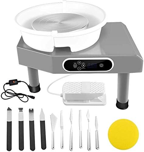 EZYOU Upgraded Pottery Wheel Machine 350W with Removable Basin and Pedal for Ceramic Work Clay Art Craft (Gray)