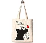 Andes Heavy Duty Canvas Tote Bag with 2 Pockets Inside, Handmade from 12-ounce Machine Washable Cotton, Perfect for Shopping, Laptop, School Books, All You Need is Love and A Dog
