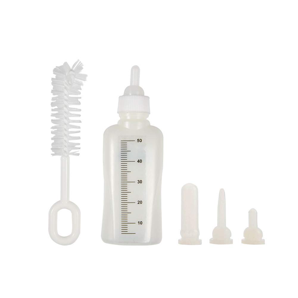Fdit 50ML Pet Baby Bottle Set with 3 Nipples and 1 Cleaning Brush Pet Nurser Bottle Kit for Dog Cat