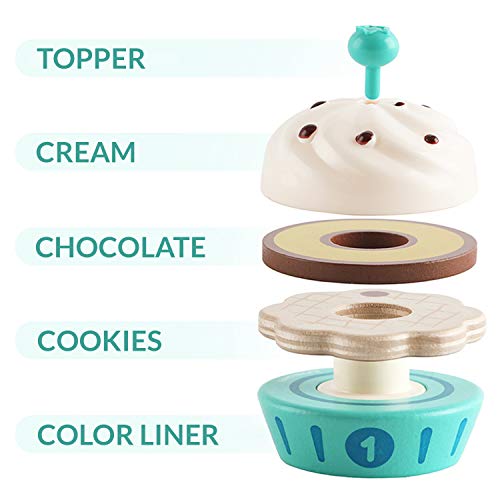 TOP BRIGHT Cupcake-Spiel Rollenspiel-Set - Cupcake Kinder-Spielzeug aus Holz für Kinder von 3-6 - inkl. Spatel, Kekse… – Bild 6