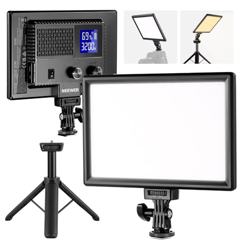 NEEWER 9" LED Panel Light, Dimming Lights for DSLR Camera with Mini Tripod, 4000mAh Battery, USB Type C Ports, 3200K~5600K CRI95+ 600Lux for Photography, Video, Streaming, NL-116AI