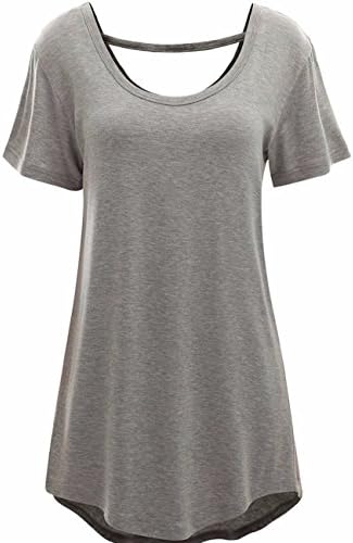 Looseplus Women Plus Size Cross Back Basic Short Sleeve Long Tunic Tops Pleated Casual Tee Shirts