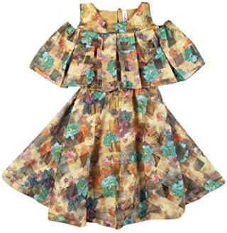 Hunny Bunny Girls Brasso Floral Print Cold Shoulder Knee Length Dress (FR10084)