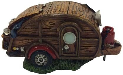 Country Axentz Vintage Woody RV Camper Trailer Miniature Collectible Figurine, 2.75"