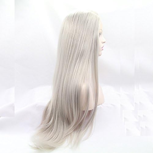 Xiweiya Long Grey Lace Front Wig Long Silver Blonde Synthetic Lace Front Wig 13x4 Lace Glueless Wig Heat Resistant Fiber Half Hand Tied Wig 180% Density Hair-replacement 26 inch for Women - Image 4