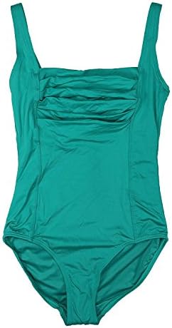 Calvin Klein Women's Shirred Metallic One-Piece Swimsuit Jade 8