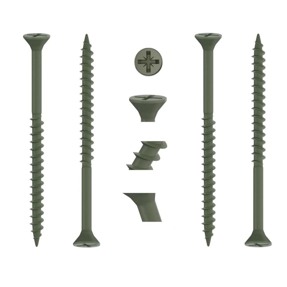 RADSO® 8g (4.0 x 50mm) Decking Screws Pozi Drive Flat Double Countersunk Head Exterior Green Organic Finish Anti Corrosion Woodscrews For Decking Fence Floorboard Hardwood Softwood (Pack of 100)