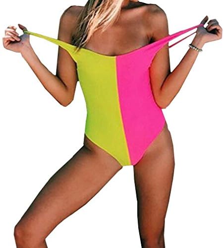 Women's Sexy Low Cut Backless Two-Color Contrast Color Teens Stretch Monokini One Piece Swimsuits Swimwear