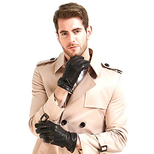 Harssidanzar Mens Luxury Italian Sheepskin Leather Gloves Cashmere Lined, Black, S - Thumbnail 5