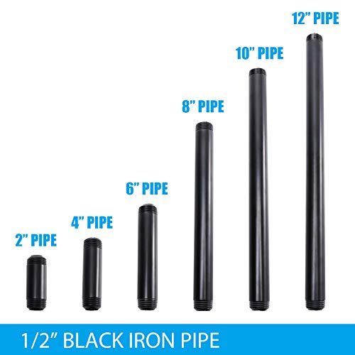 1/2" x 8" Black Painted Iron Pipe, Home TZH 10 Pack Black Paint Finish Threaded Metal Pipe