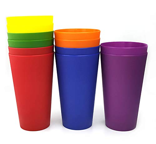 32-ounce Plastic Tumblers Large Drinking Glasses, Set of 12 Multicolor - Unbreakable, Dishwasher Safe, BPA Free - Thumbnail 3