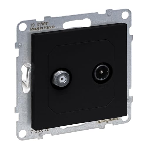 LEGRAND, SEANO Einzeldose TV-SAT, 2 Kabel, Sternverkabelung HD-TV, Anschlussdämpfung: 1.5 dB, Farbe: Schwarz lackiert, 765370