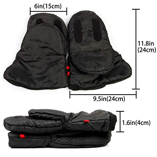 Stroller Hand Muff, Picowe 2Pack Pram Pushchair Gloves, 11.8"×6"Inches Waterproof Anti-Freeze Hand Warmer Gloves for Parents and Caregivers, Fixed on Baby Stroller(Black)