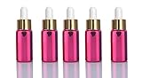 10 Pink Sets Assorted 5ml UV Coated Glass Dropper Bottles Grand Parfums Refillable Medicine Dropper Bottles with Gold Caps and White Bulb Glass Pipette for Essential Oil, Serums,