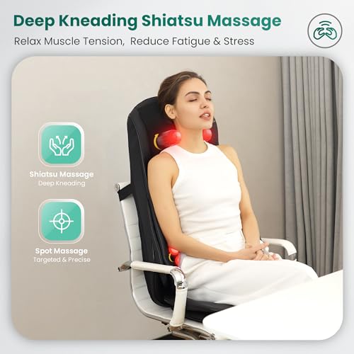 Snailax Improved Shiatsu Massage Seat Cushion with Heat, Massage Pad with Compression Kneading Vibration, Full Body Massager for Back, Neck, Shoulder, Back Massager, Gifts