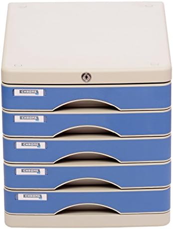 Chrome 5 Compartment Plastic Drawer with Lock System (Blue) (Model Number: 9666)