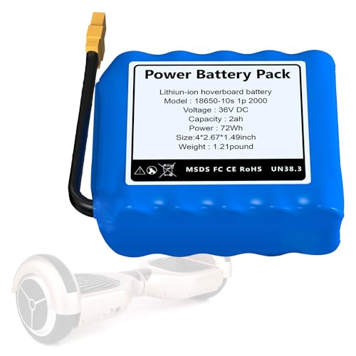 CASFROM 36V(Fit 42V) Hoverboard Battery 2Ah,Rechargeable Battery Replacement for Self Balancing Scooter, with XT60 Plug 10S1P Fit for 150W-300W Dual Motor, 1.49 x 2.67 x 4 inch, 1pack