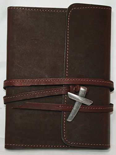 Leather Journal / Leather Notebook / Leather Diary 5" X 7" Genuine Top Grain Latigo Leather - With Leather Strap Closure and Pewter Finish Cross and Lined Kraft Paper Insert (Refills Available) Handcrafted in USA