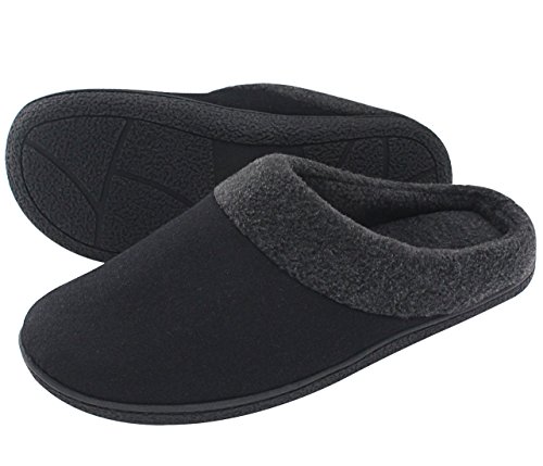 HomeIdeas Men's Woolen Fabric Memory Foam Anti-Slip House Slippers, Winter Breathable Indoor Shoes,Medium / 9-10 D(M) US,Black