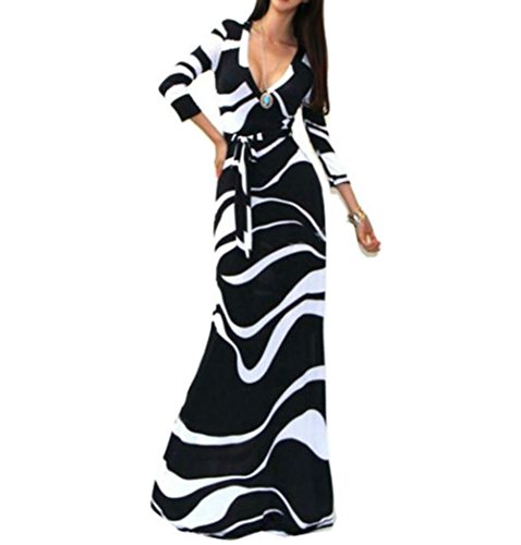 SUNNOW Womens Sexy Ladies Deep V Neck Party Dress Maxi Long Evening Dress (Asian S=US(4), Black)