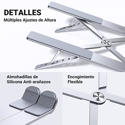 UGREEN Soporte para Laptop Aluminum Portátil, Plegable y 5 Altura Ajustable Laptop Soporte de Ventilado con Altura Ergonómica para Portátiles y Tabletas de 8-17.3pulgadas