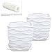 MyGift White Ceramic Wave Textured Design Flower Plant Pot/Succulent Planter with Attached Tray, Set of 2