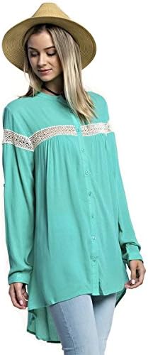 Kori AmericaWomen's Boho Chic Oversized Button Up with Lace Detail