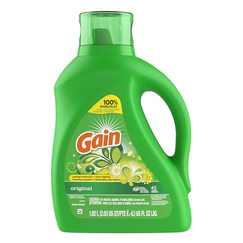 GAIN LAUNDRY DETERGENT LIQUID SOAP PLUS AROMA BOOST, ORIGINAL SCENT, HE COMPATIBLE, 90 LOADS TOTAL, 65 FL OZ (PACK OF 2), GAIN LAUNDRY DETERGENT, LIQUID LAUNDRY DETERGENT