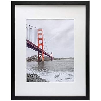 Frametory, 16x20 Black Picture Frame - Made to Display Pictures 11x14 Photo with Ivory Color Mat - Wide Molding - Built in Hanging Features