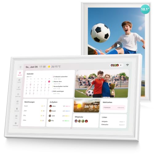 Airzeen Digital Calendar, Electronic Wall Calendar for Family Planner, Day, Week, Month Planner, 10.1 Inch Family Calendar with Picture Frame, Tasks, Rewards, Meals, Weather, Lists, Alarm Clock