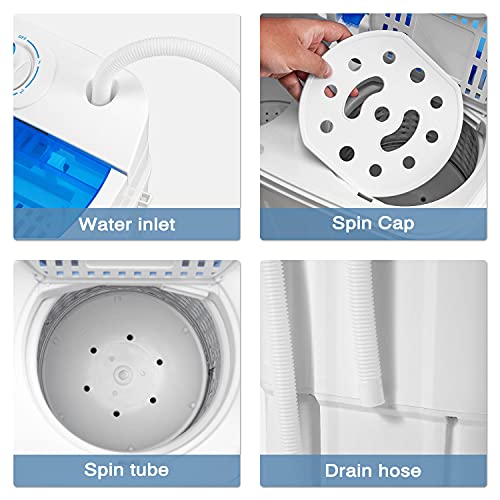 YOLENY 2IN1 Compact Mini Twin Tub Washing Machine, 16.5lbs Capacity w/Wash and Spin Cycle Combo