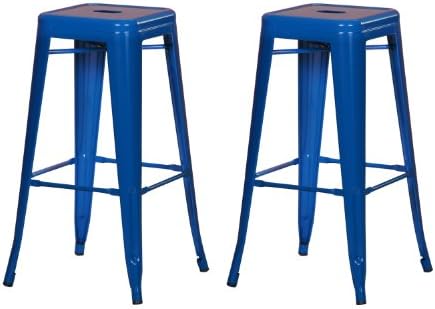 Patio Industrial Bar/Counter Stools 30 inches---- Homebeez Best Selling Metal Tolix Style Chair/ Stools Set of two (Deep Blue)