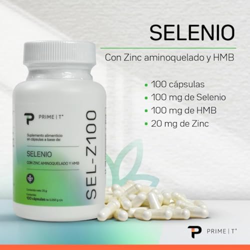 Primetech Nutrition Selenio con Zinc SEL-Z100, 100 Cápsulas | 100 Mcg de Selenio, 20 Mg de Zinc, Protección Antioxidante Potente