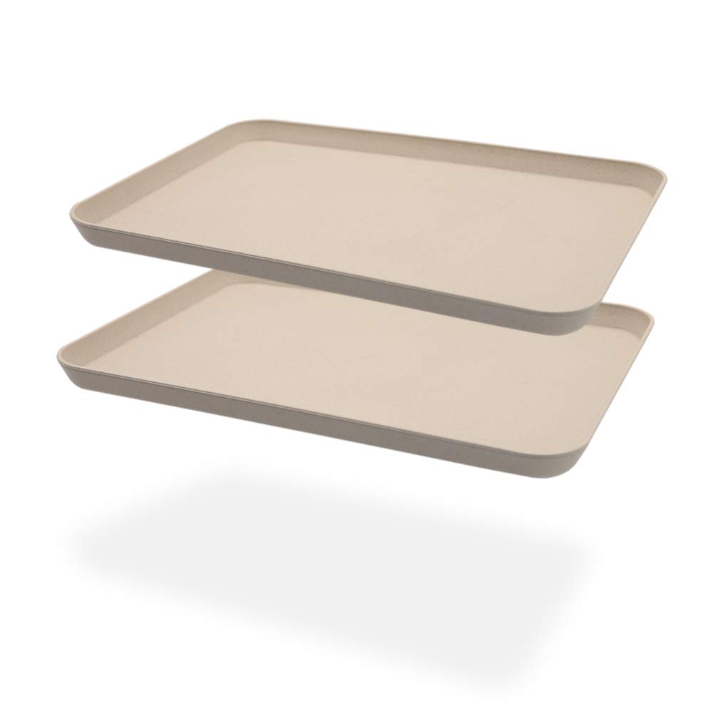 Roucerlin 2Pcs Unbreakable Serving Tray Decorative Tray, Great for Dinner Tray Tea Tray Bed Tray Bar Tray Breakfast Tray Food Tray (Beige)