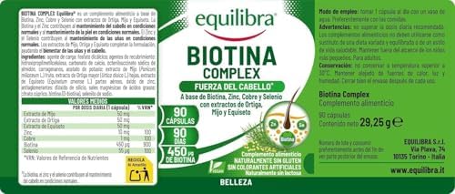 Equilíbrio, Complexo de Biotina, Bem-Estar do Cabelo e Unhas, Biotina em Alta Dose, Zinco, Cobre, Selénio, Urtiga, Milheto & Extratos de Cavalinha, 90 Cápsulas