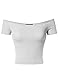 Basic Solid Short Sleeve Off Shoulder Ribbed Crop Top White S