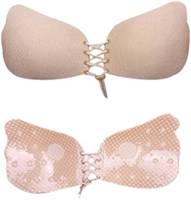 Women Sexy Invisible Strapless Instant Breast Lift Silicone Push Up Bra (C, Khaki)