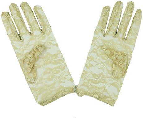 Linabridal Women's Vintage Sheer Floral Lace Wrist Length Wedding Gloves YT026WT-Champagne