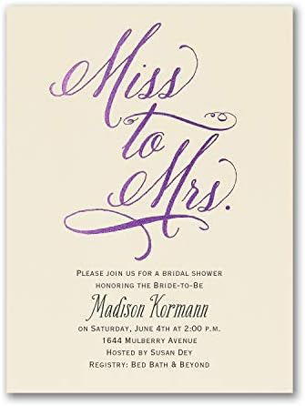 1225パック Miss To Mrs ブライダルシャワー招待状 人気の定番 Shower 招待状 Ecru Bridal
