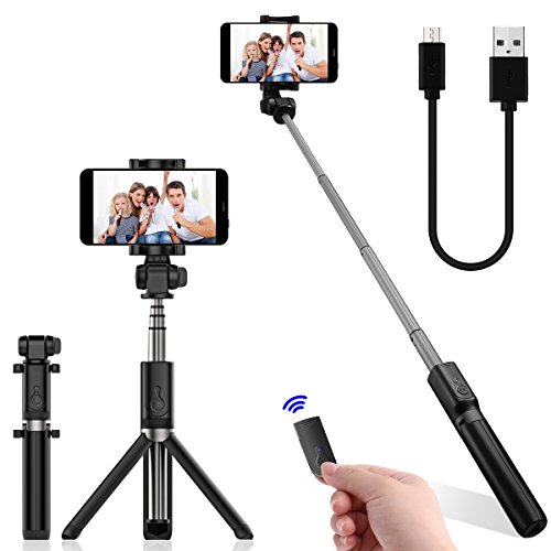 DATONG Selfie Stick Bluetooth Extendable Foldable Selfie Stick Tripod Monopod Built-in Wireless Remote Shutter for Iphone X 8 7 6 Plus Galaxy Note S8 Google LG Samsung Blackberry Huawei and More