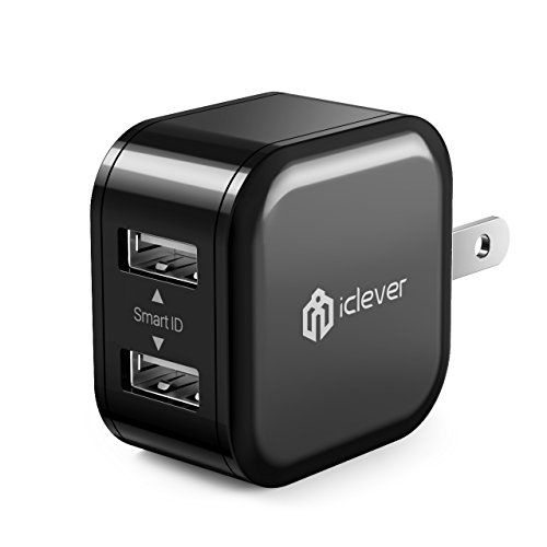 [Mini & Smart] iClever BoostCube 12W Dual USB Wall Charger with Foldable Plug for iPhone 7 / 6s / Plus, iPad Air 2 / mini 3, Galaxy S7 / S6 / S6 Edge, Note 5 and More, Black